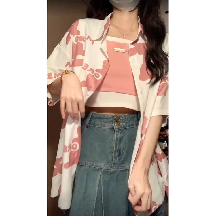 NRVP Áo Sơ Mi Nữ Ngắn Tay In Họa Tiết Độc Đáo Phong Cách Hàn Quốc Mới
