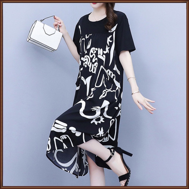 Đầm Chữ A Tay Ngắn Dáng Rộng In Họa Tiết Thời Trang Mùa Hè Xinh Xắn Cho Nữ