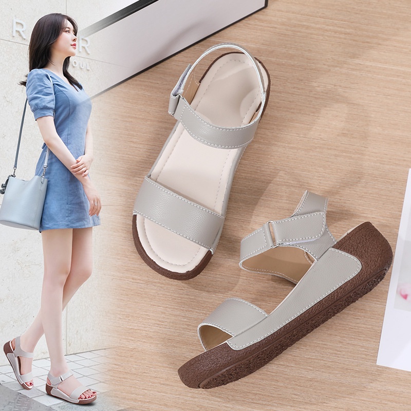 Giày Sandal Đế Xuồng Bằng Da Thật Thời Trang Mùa Hè 2023 Cho Nữ