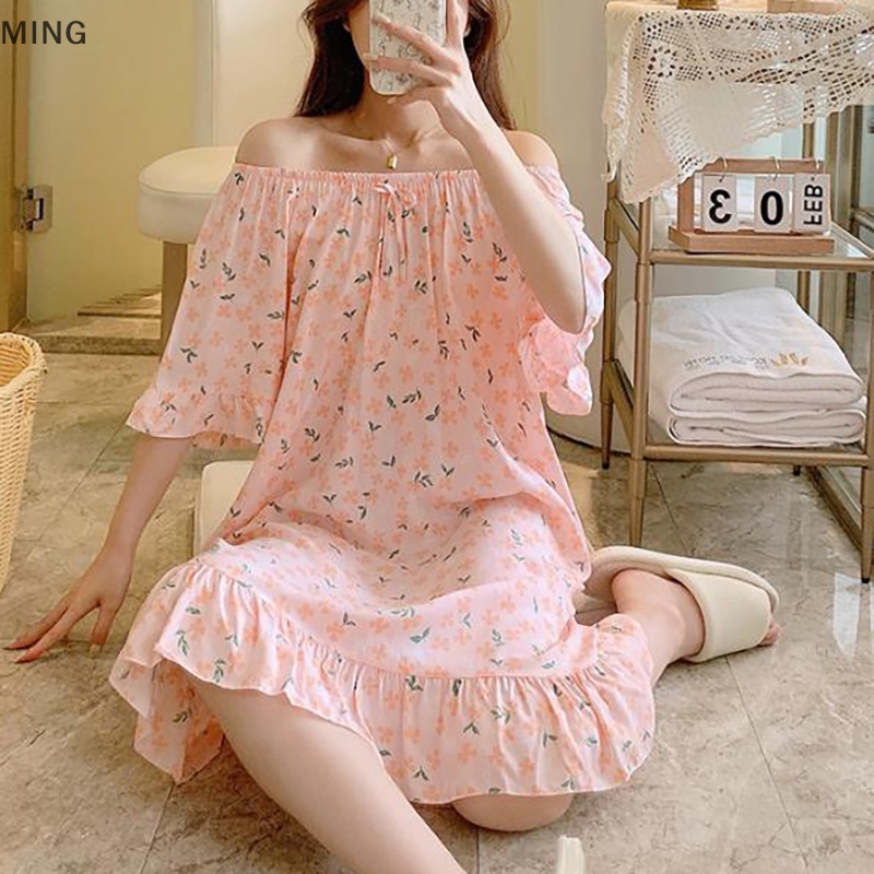 Đồ ngủ Cotton Dáng Dài In Họa Tiết Hoạt Hình Thời Trang Mùa Hè Cho Mẹ Bầu