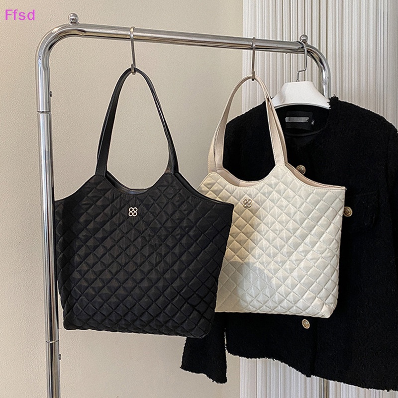 {Ffsd} Túi Xách Tote Đeo Vai Cỡ Lớn Kẻ Sọc Hình Thoi Vintage Mùa Thu Cao Cấp Có Khóa Cài * Bán Chạy