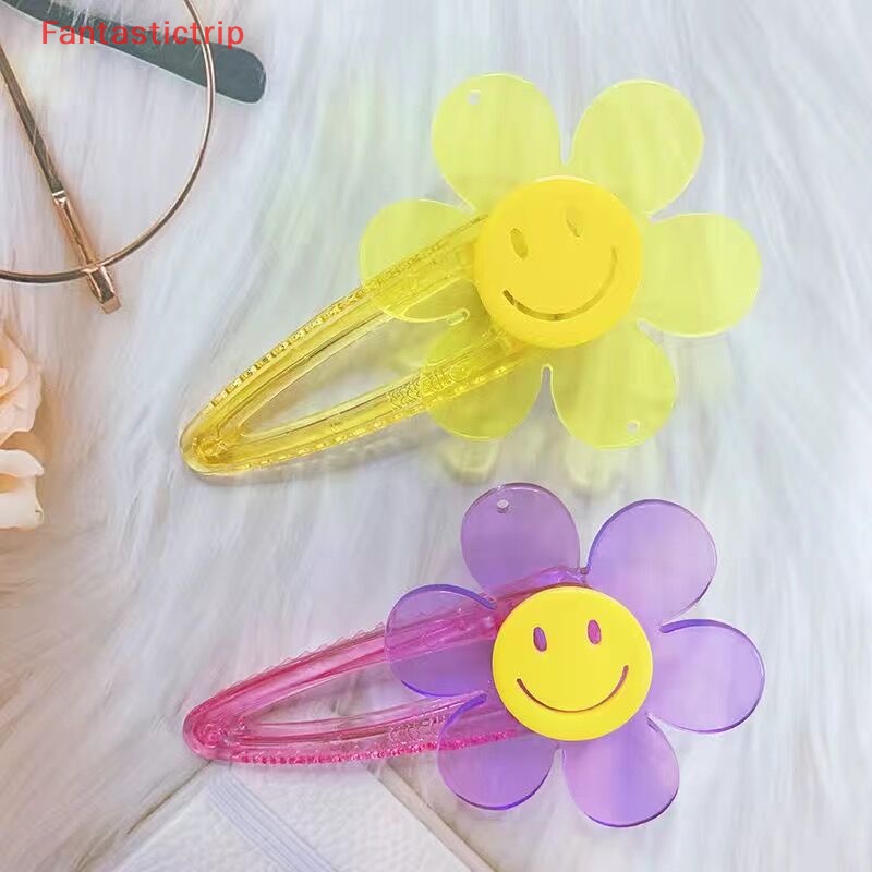 Kẹp Tóc Hình Hoa Hướng Dương Mặt Cười Bằng Acrylic Trong Suốt Thời Trang 2023 Cho Bé Gái