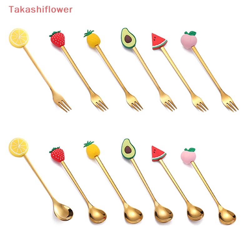 Bộ Muỗng Nĩa Ăn Tráng Miệng Bằng Thép Không Gỉ Họa Tiết Hoạt Hình Dễ Thương