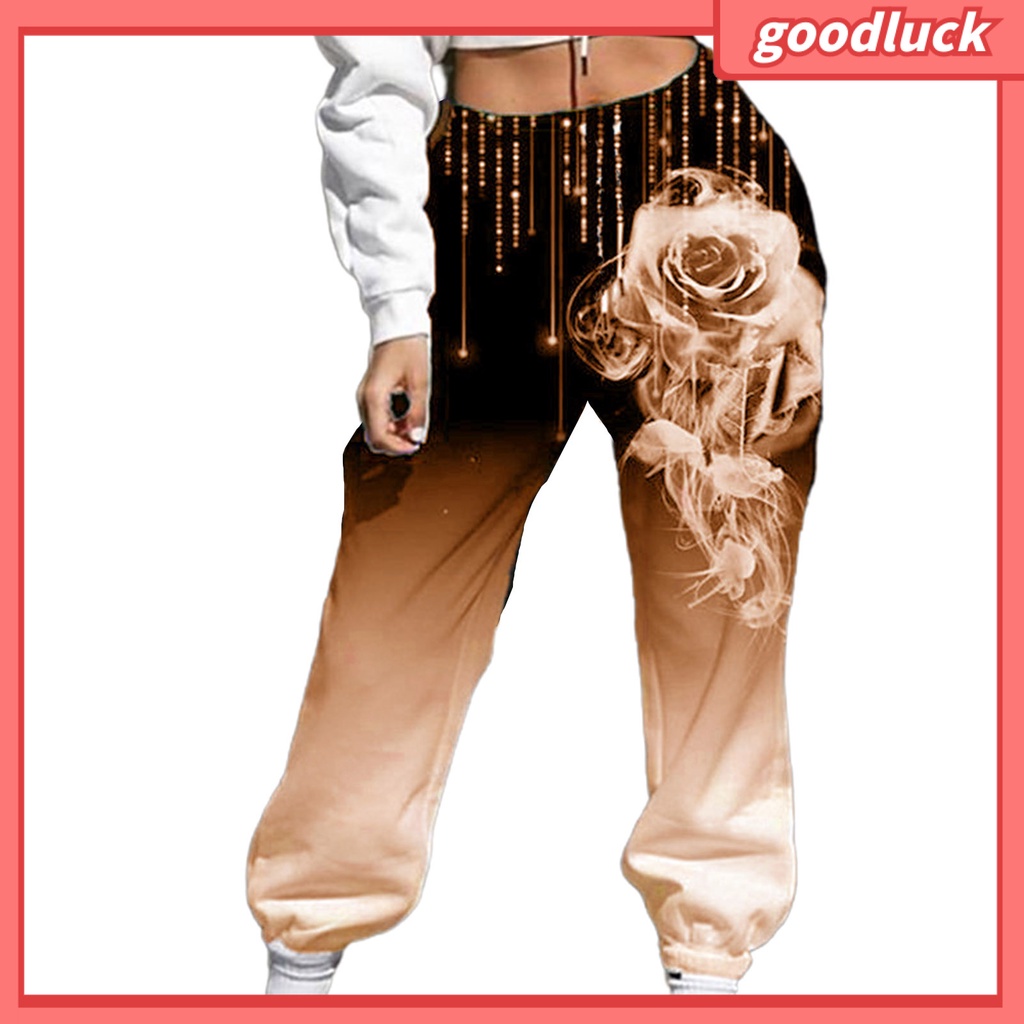 [ULK] Quần Thể Thao Hở Chân Co Giãn Dáng Rộng Tới Mắt Cá Chân In Màu Gradient In Họa Tiết Mùa Thu Cho Nữ Chạy Bộ