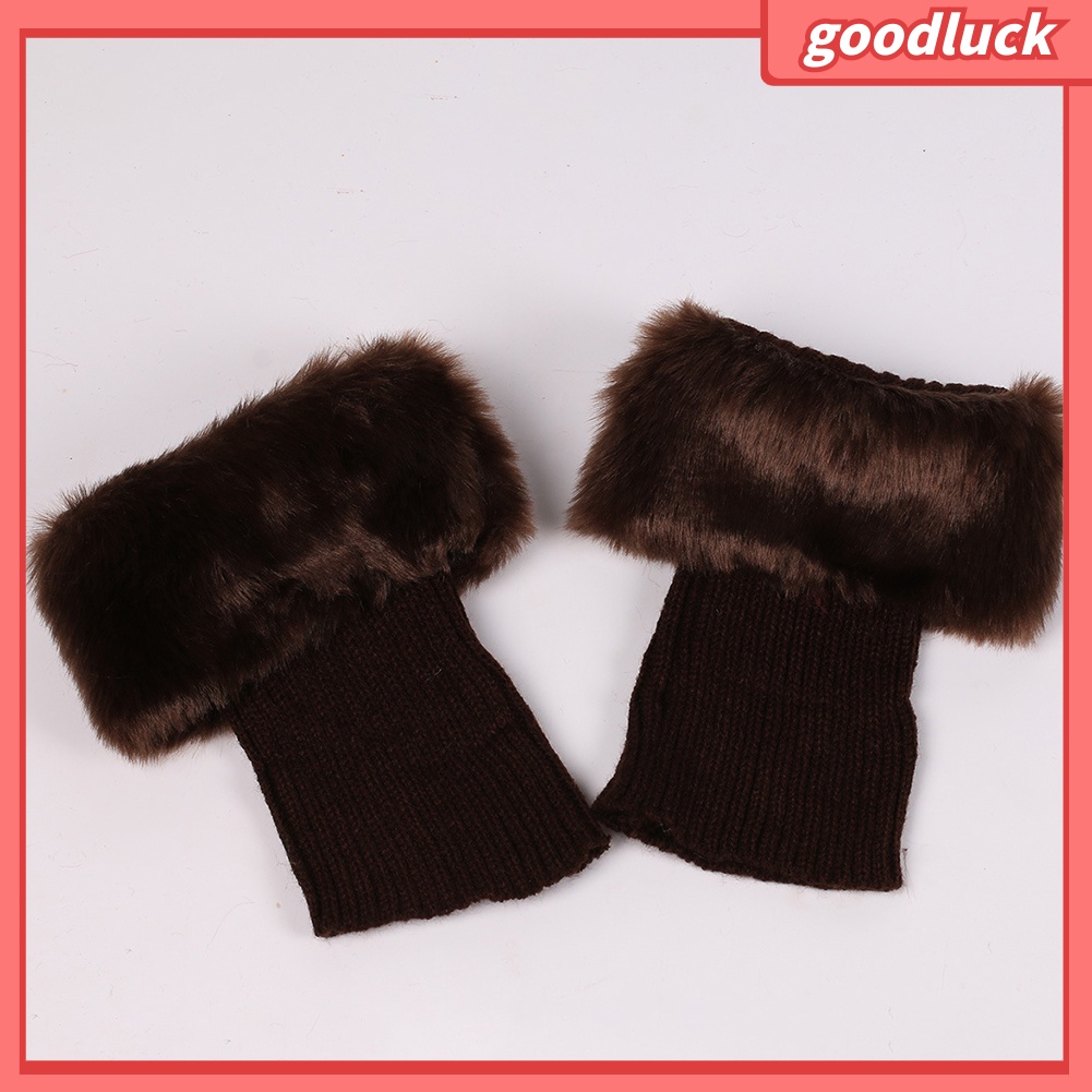 [ULK] Vớ Ống Chân Ngắn Đan Móc Phối Lông Giả Màu Trơn Giữ Ấm Mùa Đông Cho Nữ