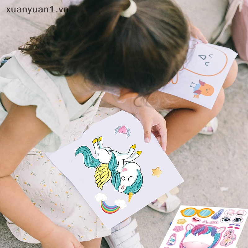 Set 6 Miếng Dán Hình Kỳ Lân Hoạt Hình Đáng Yêu Dành Cho Bé Gái