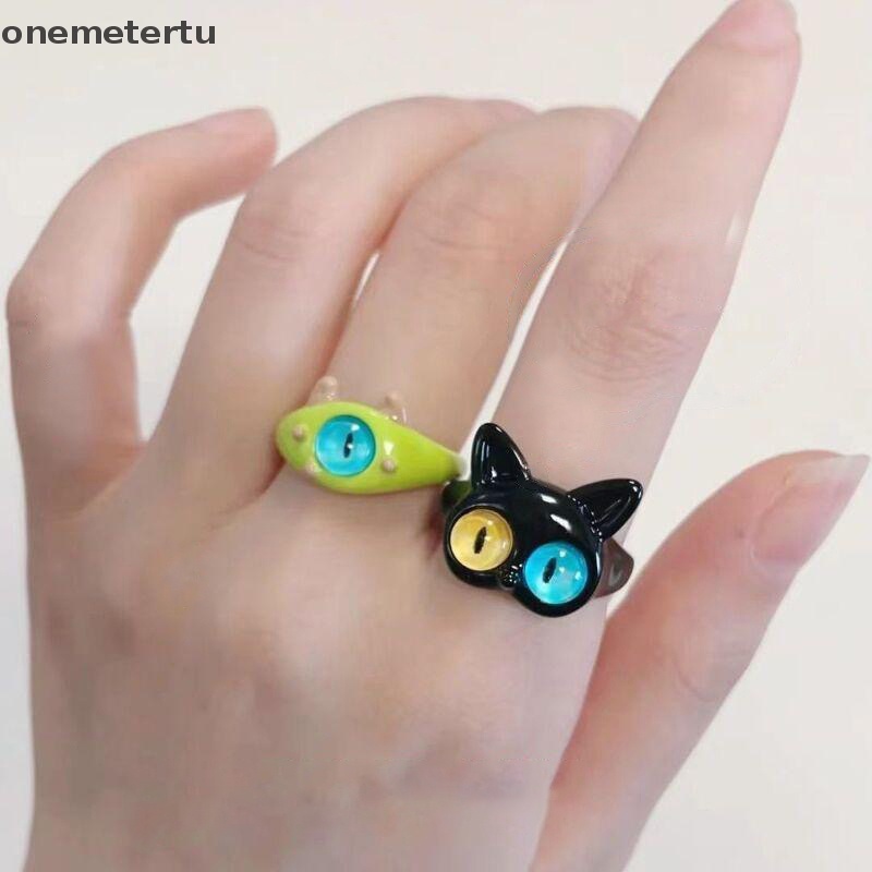 Onemetertu Nhẫn Hở Hình Mắt Mèo Hai Màu Ngọt Ngào Thời Trang Cho Cặp Đôi Làm Quà Tặng Đám Cưới