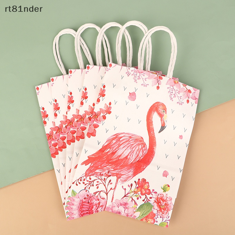 Rt Set 5 Túi Đựng Quà In Họa Tiết Chim Hồng Hạc Phong Cách Hawaii Xinh Xắn Kèm Tay Cầm Tiện Dụng