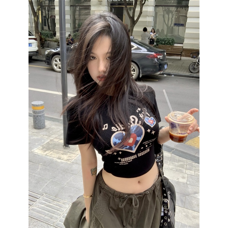 Áo Thun Croptop Tay Ngắn Dáng Ôm In Họa Tiết Thời Trang Quyến Rũ Cho Nữ