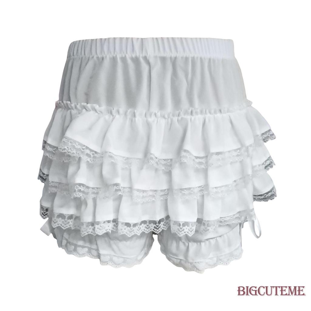 [] Quần Short Lưng Thun Phối Ren Đính Nơ Mềm Mại Thoải Mái Phong Cách Lolita