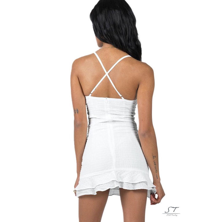 Đầm Hai Dây Mỏng Mùa Hè Cổ Chữ V Viền Bèo Cho Nữ CY03