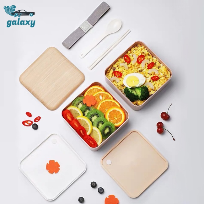Galaxy Hộp cơm Hai Tầng 1400ml Kèm Muỗng Và Dây Đeo Chống Rò Rỉ
