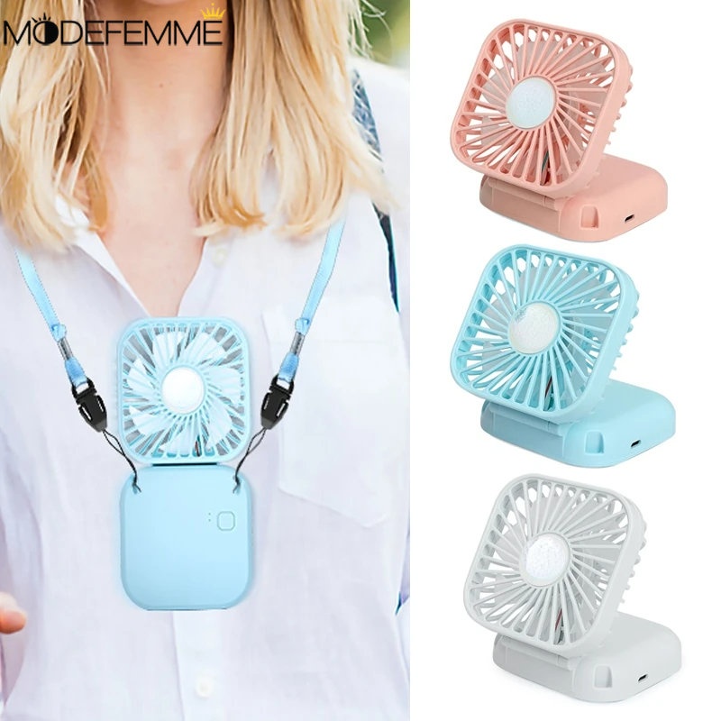 Quạt Điện Làm Mát Mini Cầm Tay 2 Trong 1 Để Bàn / Văn Phòng / Nhà / Trường Học / Du Lịch Có Dây Đeo Cổ Yên Tĩnh