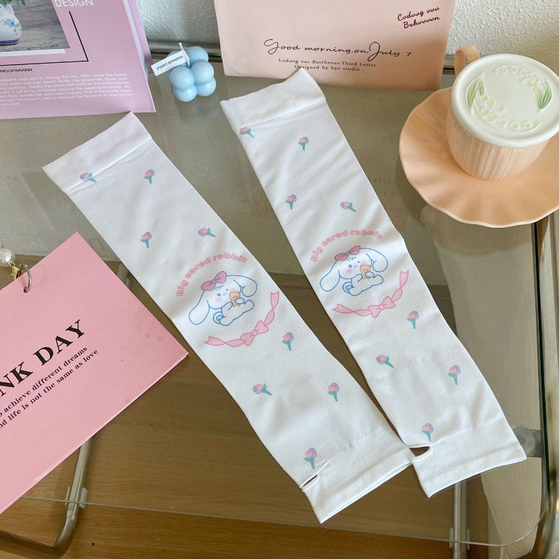 Găng Tay Chống Nắng Bằng Lụa Lạnh Họa Tiết Hoạt Hình Phong Cách Hàn Quốc Cho Nữ