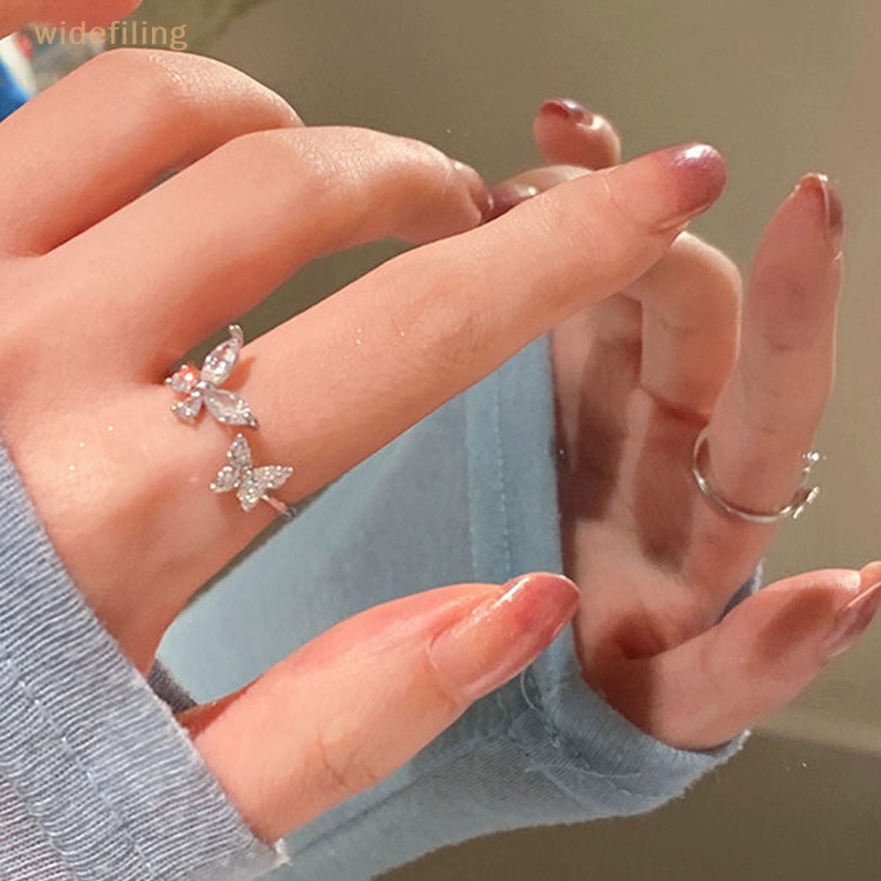 Nhẫn Hở Hình Bướm Lấp Lánh Bằng Hợp Kim Phong Cách Hàn Quốc Thời Trang Cho Nữ