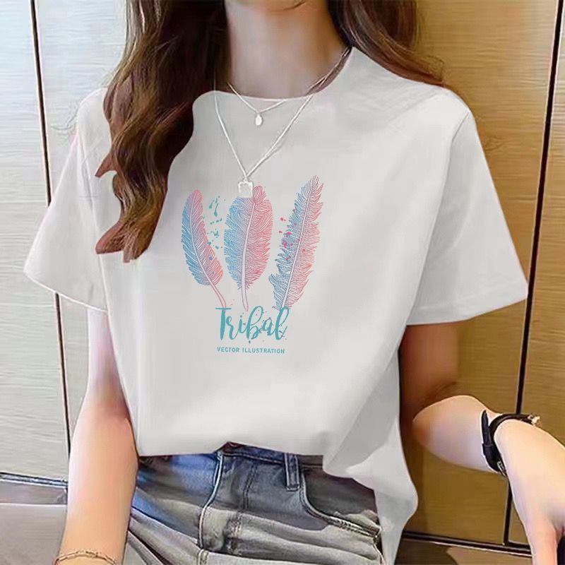 Áo Thun Cotton Tay Ngắn Dáng Rộng In Họa Tiết Thời Trang Mùa Hè Phong Cách Hàn Quốc Cho Nữ