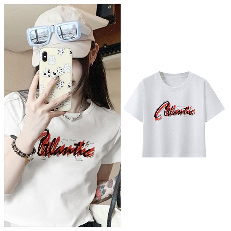 Áo Thun 100% Cotton Tay Ngắn Cổ Tròn In Họa Tiết Phong Cách Hàn Quốc Cho Nữ