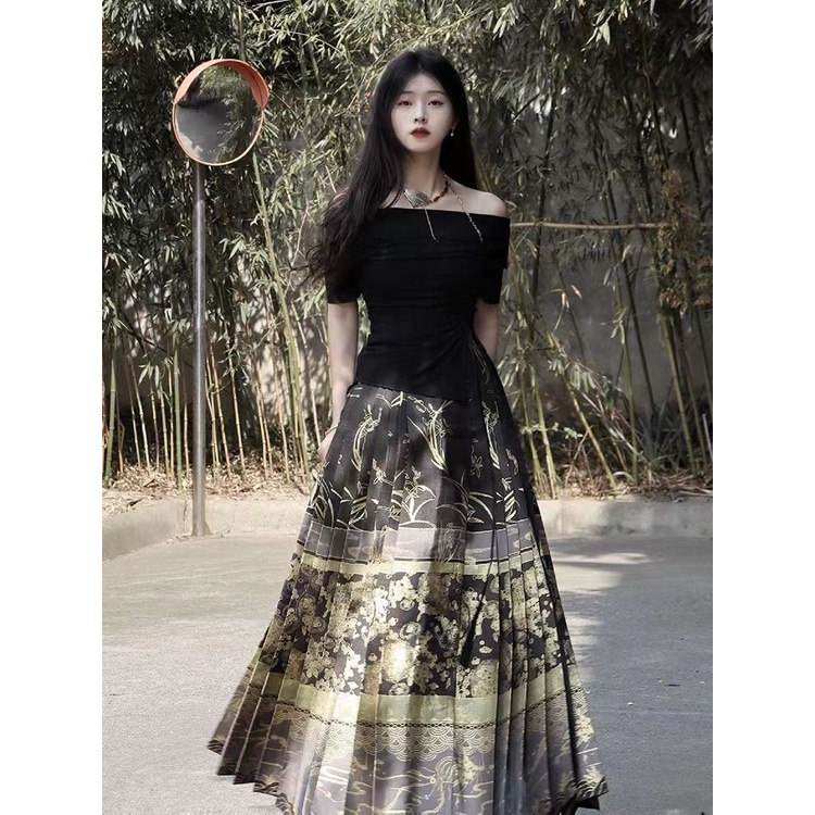 Quần áo phụ nữ Trung Quốc mới được cải tiến hàng ngày Hanfu Cảm giác cao cấp của phong cách quốc gia nhỏ Han Yếu tố hàng đầu Mặt ngựa Váy phù hợp với phụ nữ
