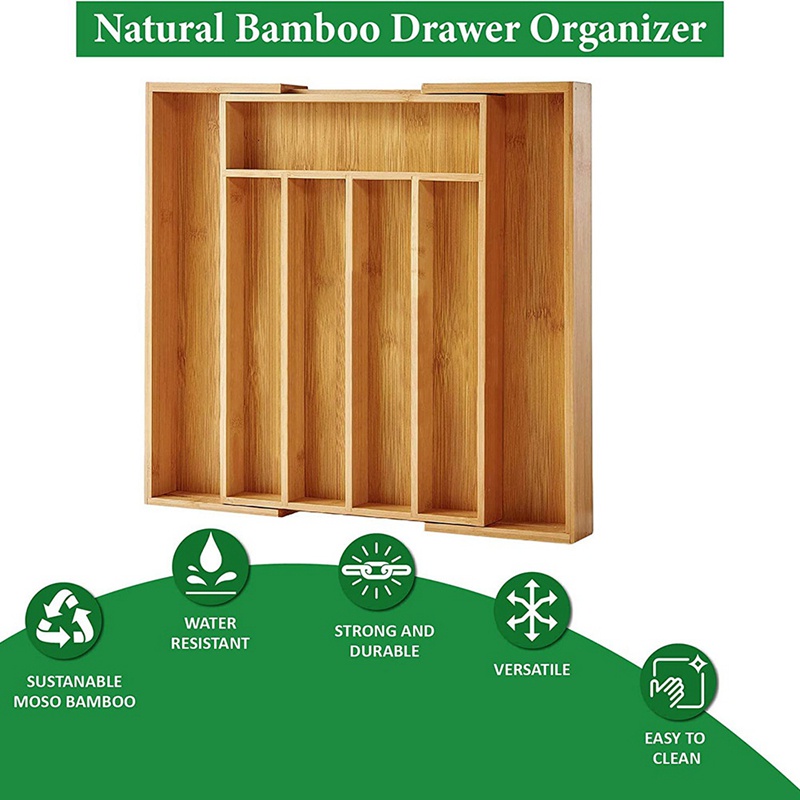 Khay Đựng Đồ Dùng Bằng Tre Có Thể Mở Rộng Tiện Dụng Cho Nhà Bếp