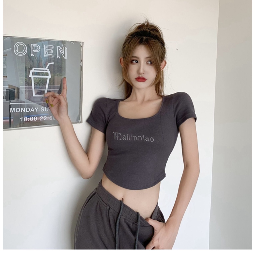 Áo thun MMIOT Y2K tay ngắn thêu họa tiết đơn giản thời trang mùa hè quyến rũ cho nữ