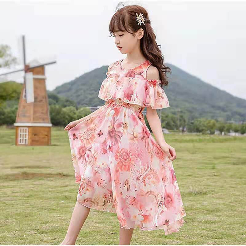 Đầm Hoa Dài 110-160cm Chất Liệu Chiffon Cho Bé Gái 2-13 Tuổi