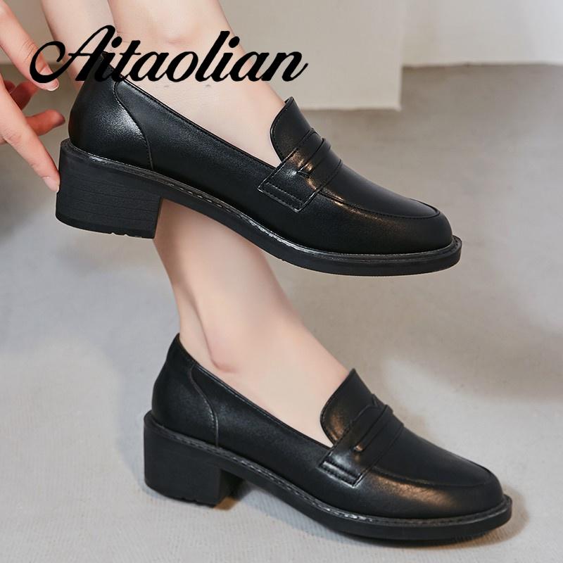 Giày Da Mềm Mũi Tròn Đế Dày Thiết Kế Đơn Giản Thời Trang Cho Nữ