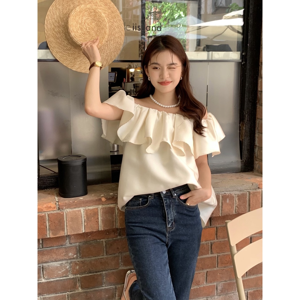 Áo Sơ Mi Trễ Vai Dáng Rộng Thời Trang Mùa Hè Ngọt Ngào