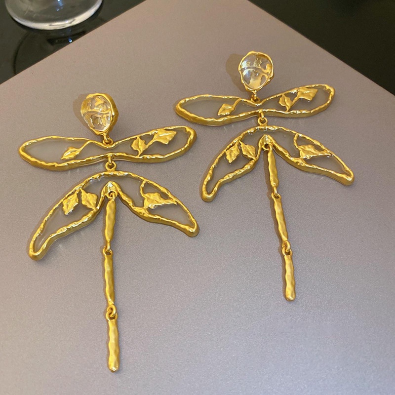 Bông Tai Dáng Dài Hình Chuồn Chuồn / Bướm Bằng Kim Loại Phong Cách Vintage Chất Lượng Cao Cho Nữ