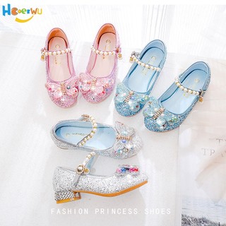 Giày cao gót da đính pha lê hình bướm cho bé gái