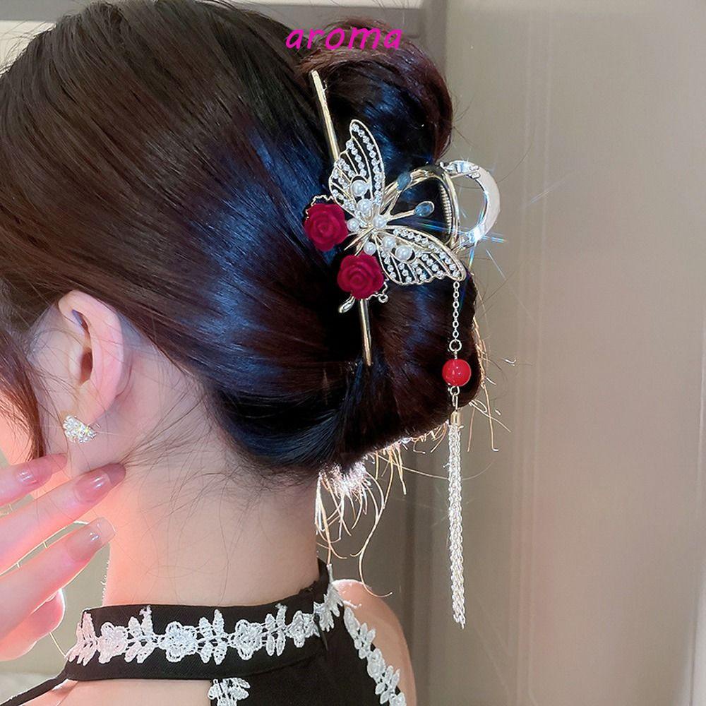 Kẹp Tóc Đính Hạt Phối Tua Rua Hình Hoa Hồng Bằng Nhung Phong Cách Hàn Quốc|Kẹp Tóc Hình Cá Mập Dễ Thương