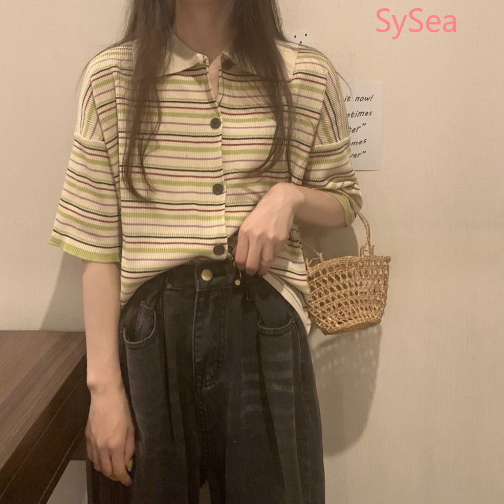 Áo Sơ Mi Kẻ Sọc Phong Cách Retro Hàn Quốc Cho Nữ