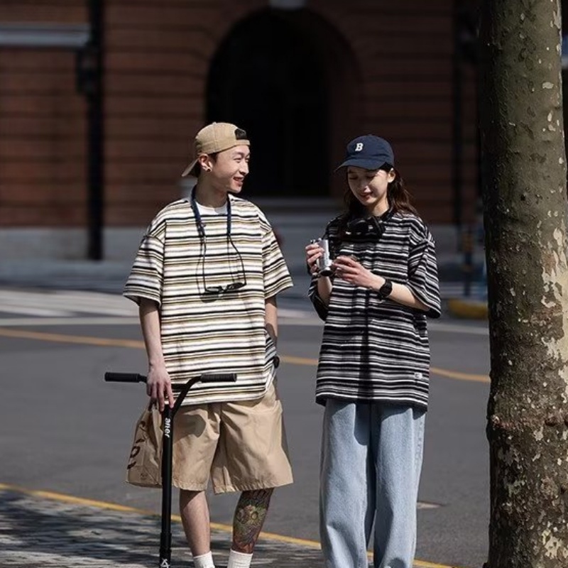 Áo Thun Cotton Ngắn Tay Họa Tiết Kẻ Sọc Thời Trang Mùa Hè Mẫu Mới Dành Cho Nam