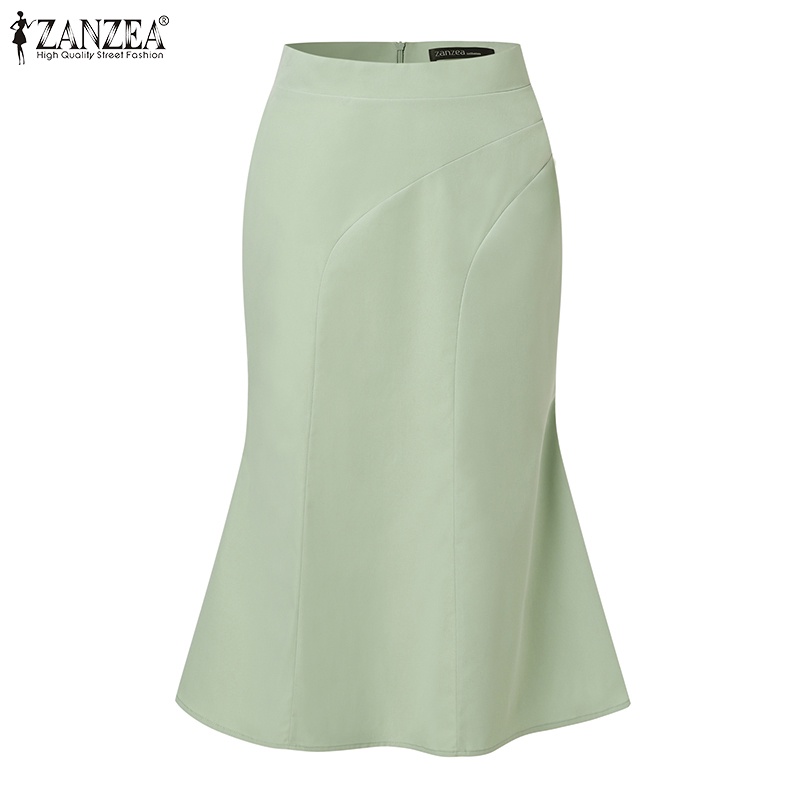 ZANZEA Chân Váy Đuôi Cá Lưng Cao Phối Màu Thời Trang Cho Nữ