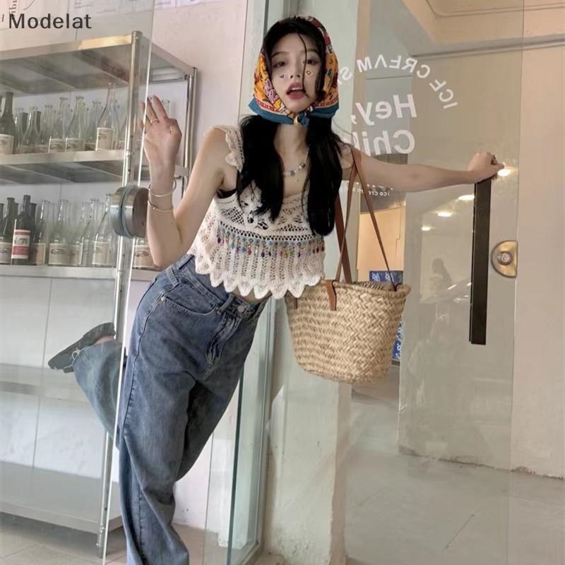 Áo Dệt Kim Sát Nách Thêu Họa Tiết Rỗng Kiểu Vintage Thời Trang Mùa Hè Cho Bạn Gái