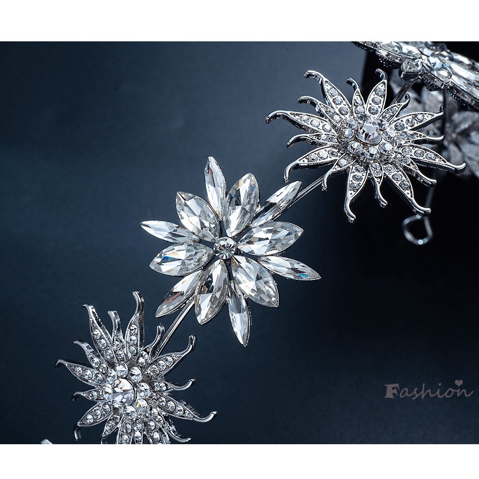 Băng Đô Hoa Tuyết Đính Đá Lấp Lánh Cho Cô Dâu