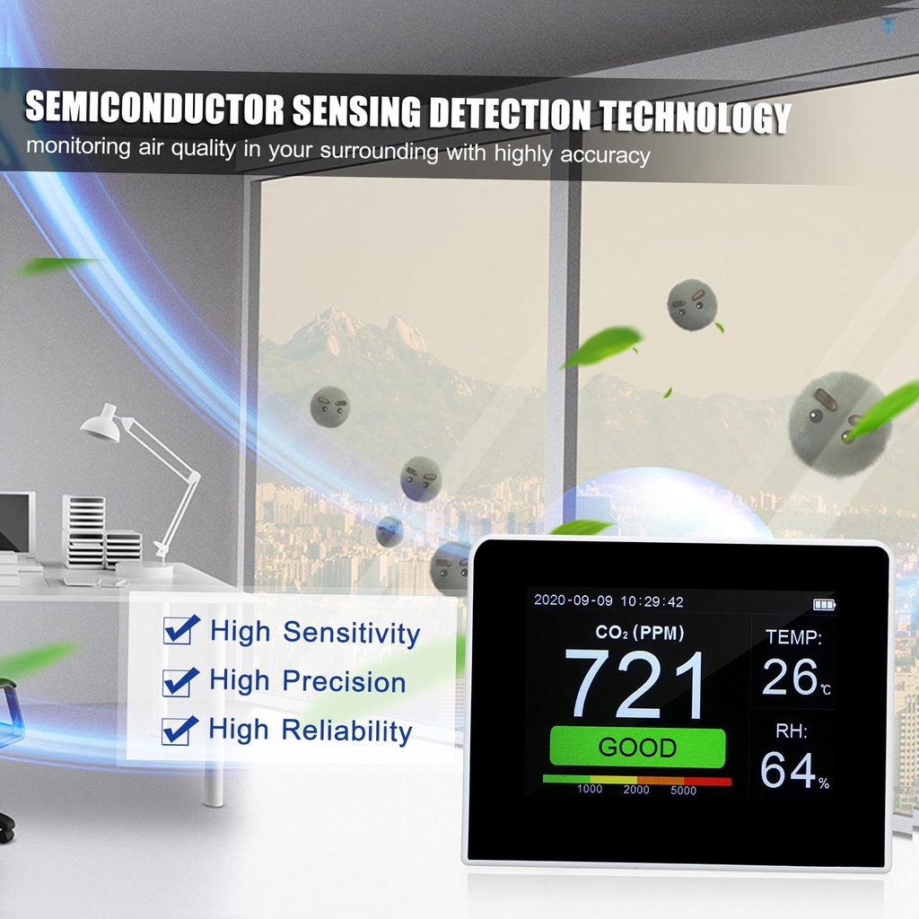 Máy Đo Nhiệt Độ / Độ Ẩm Không Khí CO2 / RH / Temp. 3 Trong 1 Đa Năng 3.5-inch Có Màn Hình Hiển Thị Dữ Liệu Logge