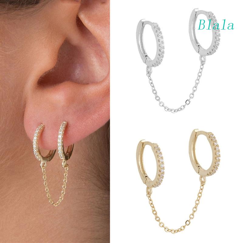 Khuyên Tai Dạng Vòng Hai Lỗ Phối Dây Xích Thời Trang
