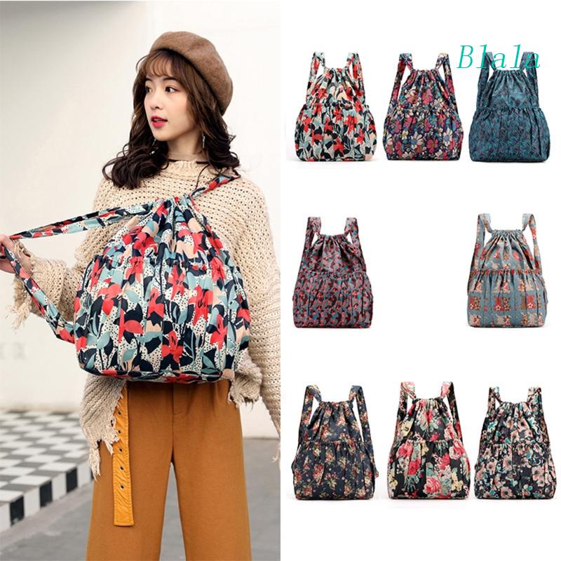 Ba Lô Rút Dây Siêu Nhẹ In Họa Tiết Hoa Phong Cách Boho Sức Chứa Lớn Cho Nữ