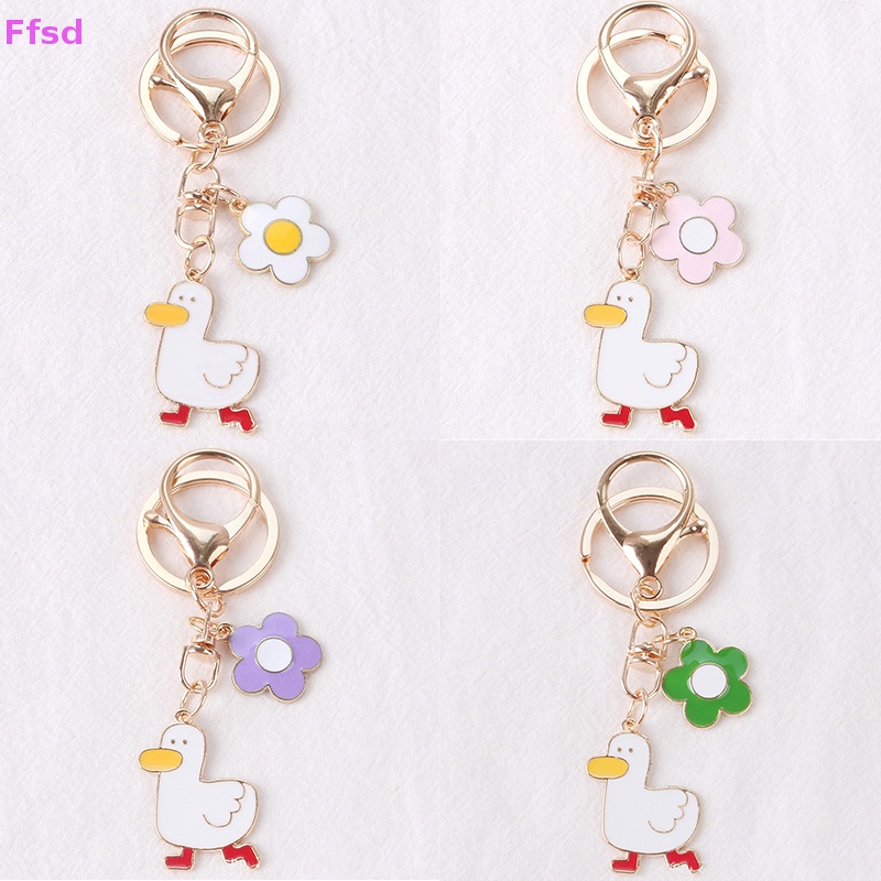 Móc Khóa Trang Trí Xe Hơi / Ba Lô / Túi Xách Hình Chú Vịt Hoạt Hình &amp; Hoa Dễ Thương