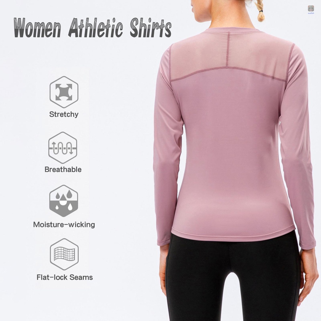 Áo Thun Thể Thao Tay Dài Phối Lưới Khô Thoáng Nhanh Thời Trang Cho Nữ