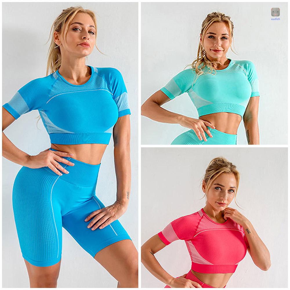 Áo Croptop Thể Thao Tay Ngắn Cổ Tròn Chất Liệu Thấm Hút Khô Thoáng Nhanh Chóng