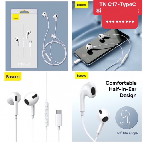 Tai nghe jack Type-c cho các model điện thoại Chân cắm Type C Baseus Encok Wire Earphone C17 âm than