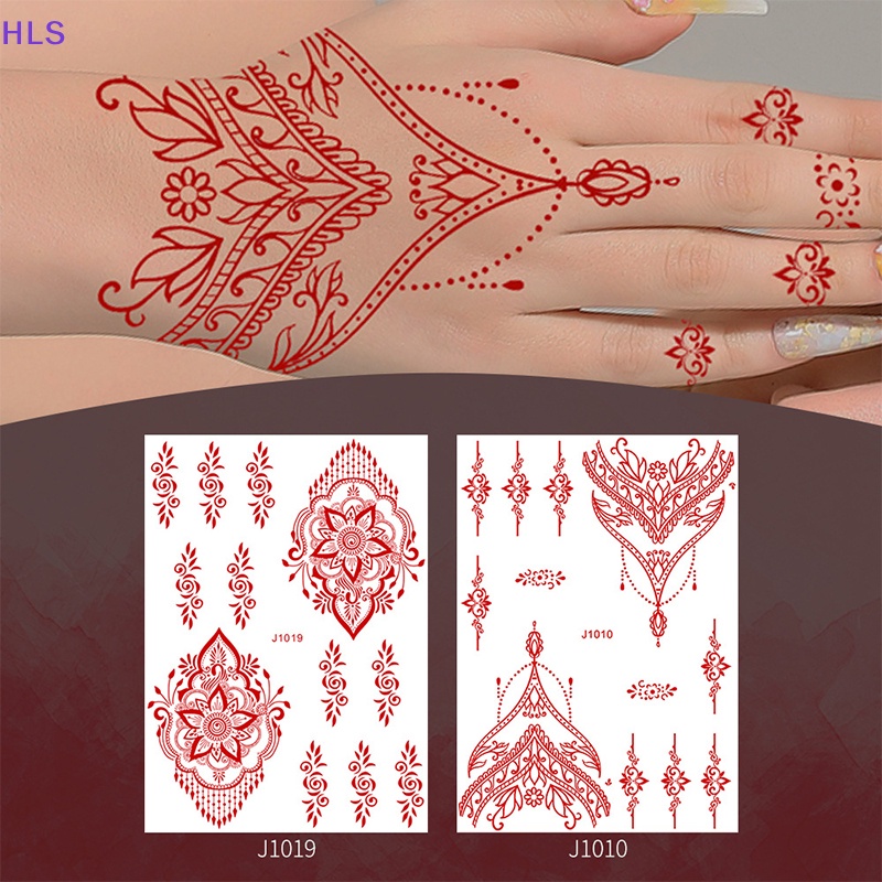 Hình Xăm Dán Tạm Thời Henna Họa Tiết Hoa Mandala Mehndi Màu Đỏ Chống Thấm Nước Bảo Vệ Cơ Thể Cho Nữ