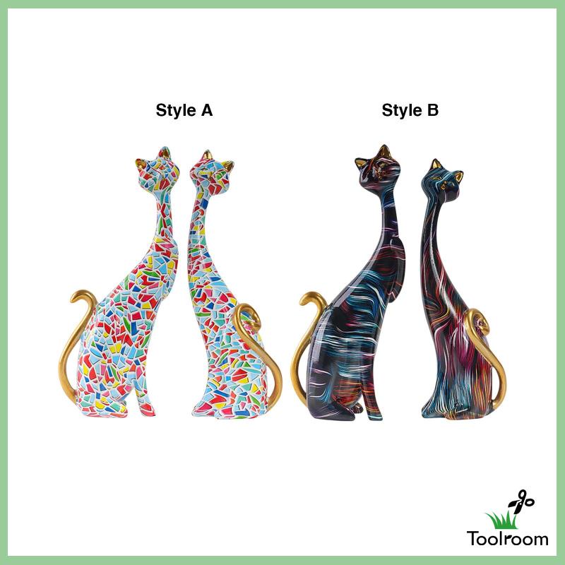 [Toolroom] Tượng Mèo Cặp Đôi Bằng Nhựa Resin Vẽ Tay Nghệ Thuật Trừu Tượng Trang Trí Bàn Làm Việc