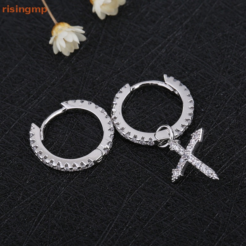 Bông Tai Mạ Bạc Hình Chữ Thập Đính Đá Zircon Thời Trang