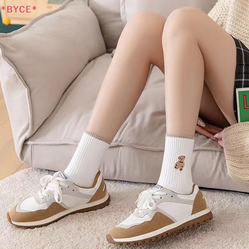 Set 5 Đôi Tất Cổ Cao In Hình Gấu Hoạt Hình Thời Trang Mùa Đông Cho Nữ Mới