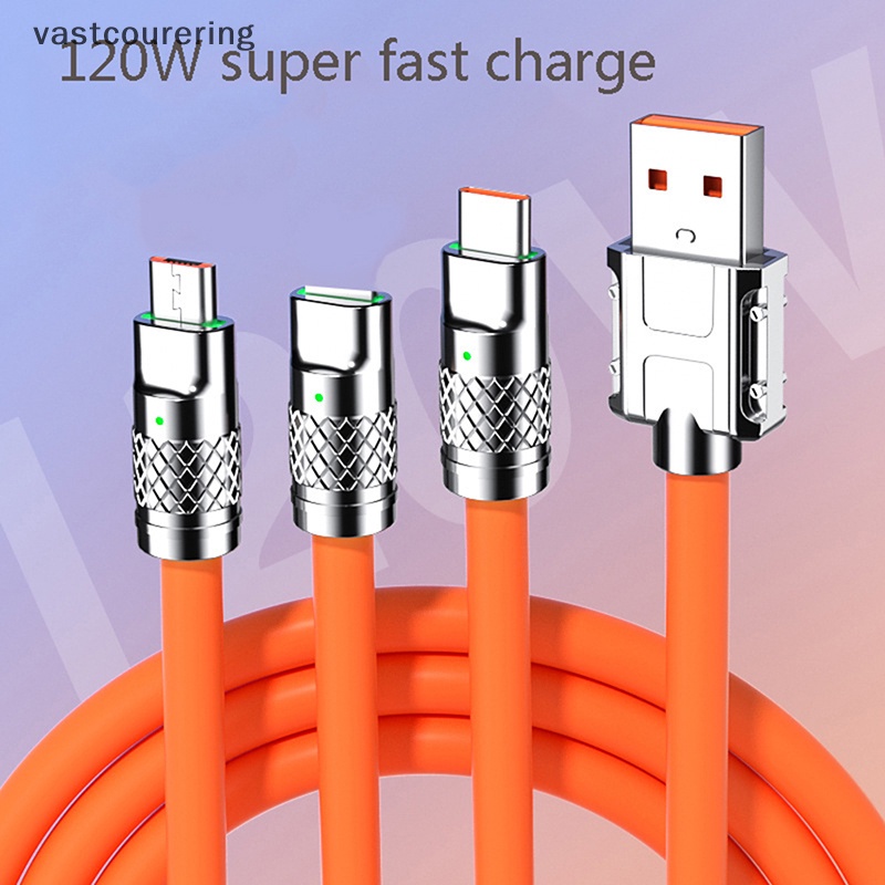 Dây Cáp 3 Trong 1 6A 120W USB Type C Sang Type-C 8-pin Micro USB