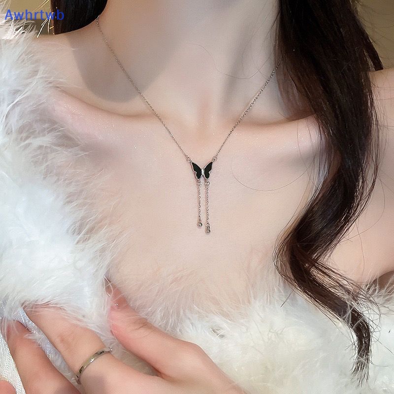 Vòng cổ Nhiều Lớp Mặt Hình Bướm Đen Phong Cách Retro Thời Trang Cho Nữ Mới