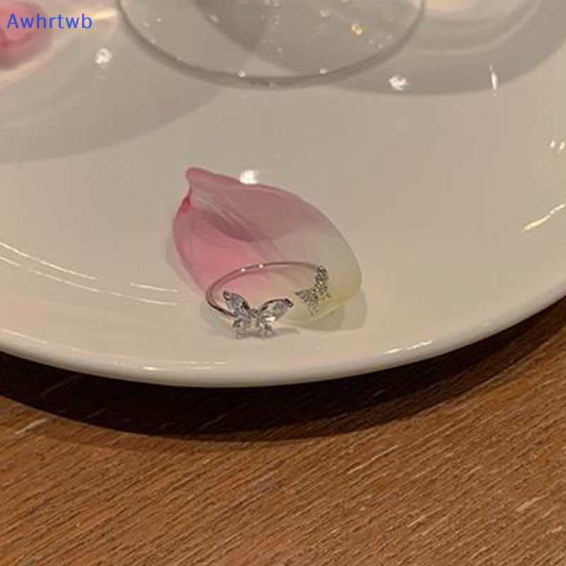 Nhẫn Hợp Kim Hình Bướm Lấp Lánh Có Thể Điều Chỉnh Phong Cách Hàn Quốc Cho Nữ Mới