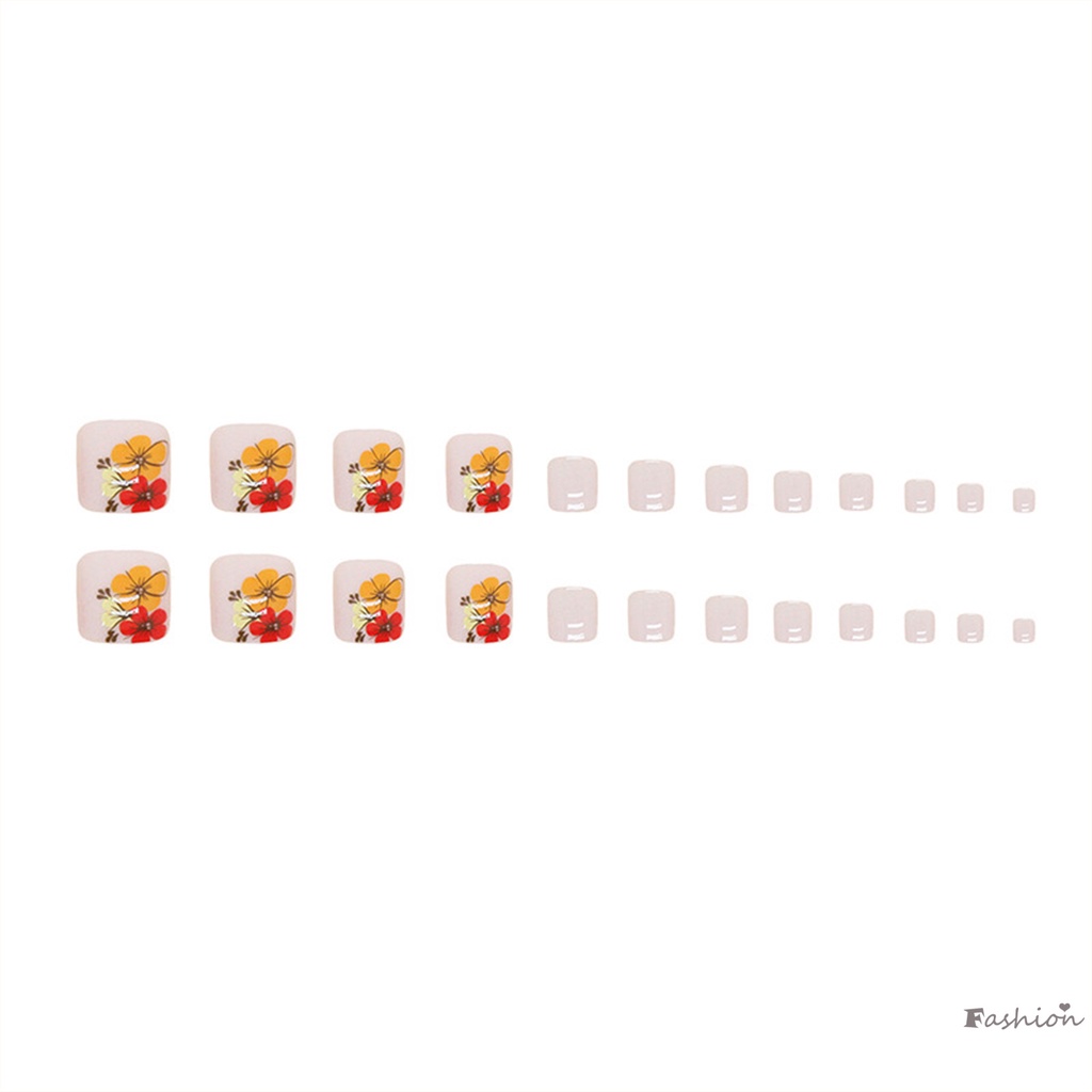 Miếng Dán Móng Chân Giả Bảo Vệ Toàn Diện Họa Tiết Hoa Màu Trắng Bóng Có Thể Tái Chế